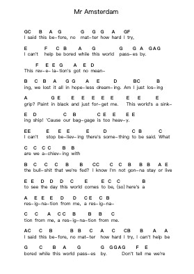 Mr Amsterdam 鋼琴字母譜由 Sum 41 - 編曲 Subill