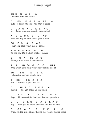 Barely Legal Notes de lettres de piano par The Strokes - Arr.Hornker