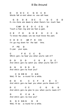 Ill Be Around Ноты для пиано в буквенном формате от Steve Vai - Arr.Stoweberg