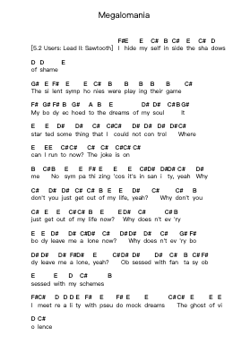 Megalomania Piano letter notes by Black Sabbath - Arr.Leifclaire Frankbrooke