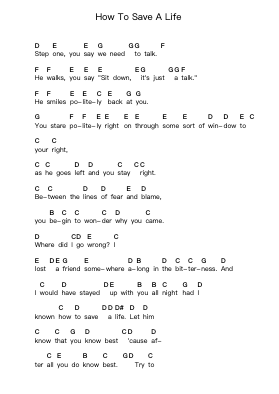How To Save A Life 鋼琴字母譜由 The Fray - 編曲 Manpiers