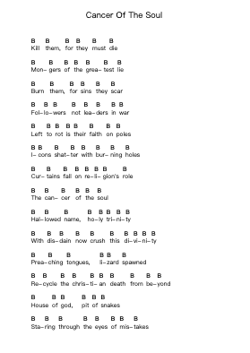 Cancer Of The Soul Piano letter notes by Bloodbath - Arr.Jaboyle Erve