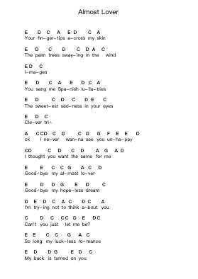 Almost Lover Piano letter notes by A Fine Frenzy - Arr.Gedodd