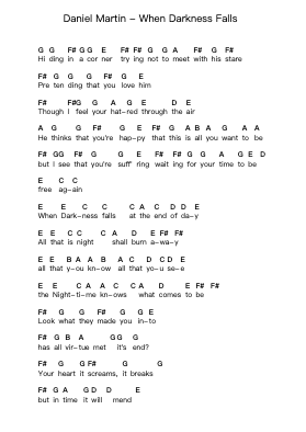Daniel Martin - When Darkness Falls Piano letter notes by Misc Unsigned Bands - Arr.Sigjeff