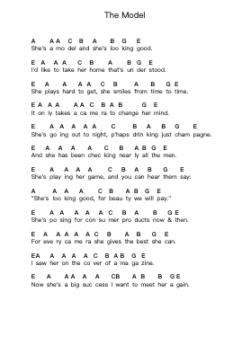 The Model Piano letter notes by Kraftwerk - Arr.Jobnold