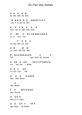 Ex-Fan Des Sixties Piano letter notes by Jane Birkin - Arr.Calbrown Yertate