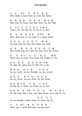 Surrender Piano letter notes by Billy Talent - Arr.Glalain Borhys