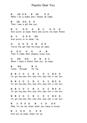 Psycho Over You Klavierbuchstaben-Noten von The Queers - Arr.Gwenje Cookmike