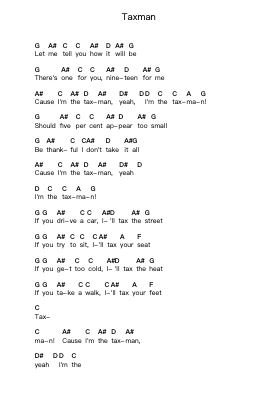 Taxman Piano letter notes by The Beatles - Arr.Curwilde Perwin