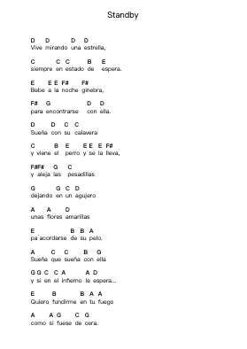 Standby Catatan huruf piano oleh Extremoduro - Arr.Rosworth