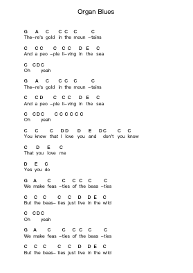 Organ Blues Piano letter notes by T. Rex - Arr.Kingsgust