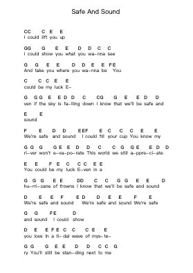 Safe And Sound ピアノの音符 by Capital Cities - Arr.Peay