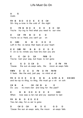 Life Must Go On Piano letter notes by Alter Bridge - Arr.Vanbins