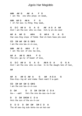 Jigolo Har Megiddo Piano letter notes by Ghost - Arr.Stilling