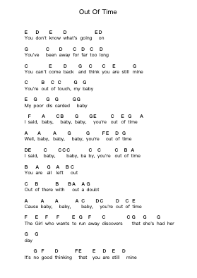 Out Of Time Piano letter notes by The Rolling Stones - Arr.Alruth