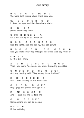 Love Story Piano letter notes by Taylor Swift - Arr.Bauleste Rayday