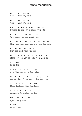Maria Magdalena Piano letter notes by Sandra - Arr.Hobbaird Birdsibyl
