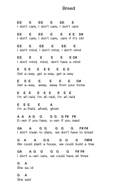 Breed Piano letter notes by Nirvana - Arr.Jackbing Priceliot