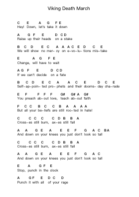 Viking Death March Piano letter notes by Billy Talent - Arr.Vindiah Jeanvis