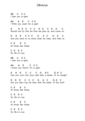 Obvious Klavierbuchstaben-Noten von Blink-182 - Arr.Sampcon Mevans