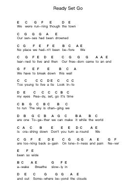 Ready Set Go Piano letter notes by Tokio Hotel - Arr.Stilling