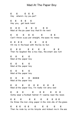 Mad At The Paper Boy Piano letter notes by Screeching Weasel - Arr.Galchard