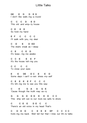 Little Talks Piano letter notes by Of Monsters and Men - Arr.Cookdunn