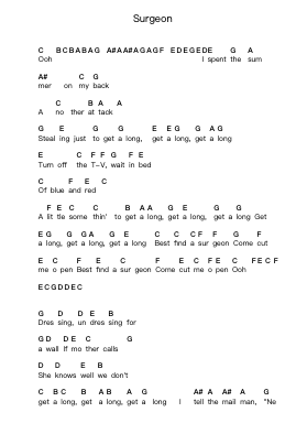 Surgeon Piano letter notes by St. Vincent - Arr.Totience Queesom