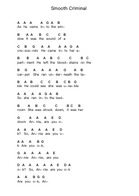 Smooth Criminal Piano letter notes by Michael Jackson - Arr.Sezie