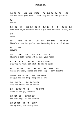 Injection Piano letter notes by Rise Against - Arr.Roykiel