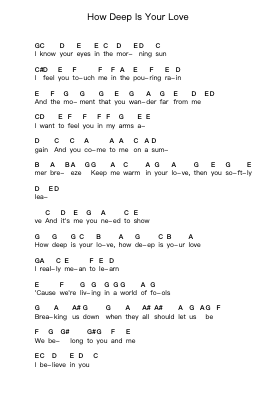 How Deep Is Your Love Piano letter notes by Bee Gees - Arr.Swinfred Clarkdiah