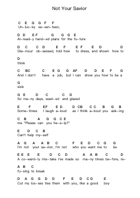 Not Your Savior 钢琴字母谱由 No Use for a Name - 编曲 Frednice Daveburns
