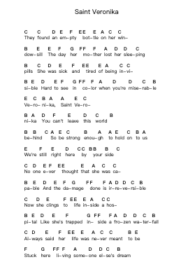 Saint Veronika Piano letter notes by Billy Talent - Arr.Blajeames Yulewood