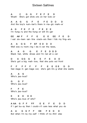 Sixteen Saltines Piano letter notes by Jack White - Arr.Alsriah