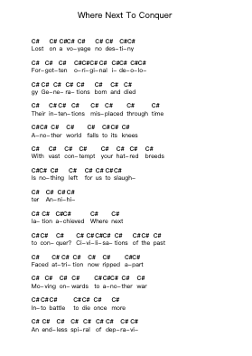 Where Next To Conquer Klavierbuchstaben-Noten von Bolt Thrower - Arr.Cookeda