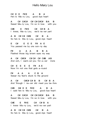 Hello Mary Lou 鋼琴字母譜由 Ricky Nelson - 編曲 Cyncer Raeh