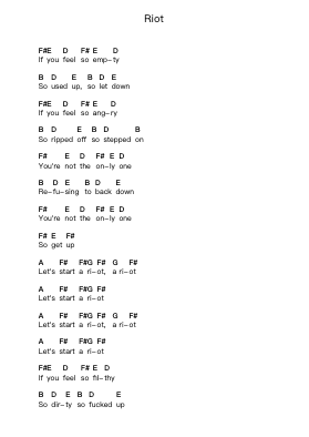 Riot Piano letter notes by Three Days Grace - Arr.Conpiers