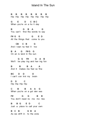 Island In The Sun โน้ตตัวอักษรเปียโนโดย Weezer - Arr.Keatsrid Burnsgo
