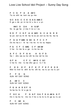 Love Live School Idol Project - Sunny Day Song Piano letter notes by Misc Cartoons - Arr.Jamesstone