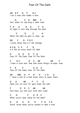 Fear Of The Dark Piano letter notes by Iron Maiden - Arr.Efbooth Borgfe