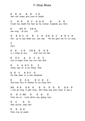 F-Stop Blues Piano letter notes by Jack Johnson - Arr.Birdco Osnel