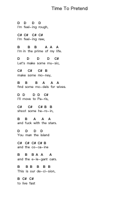 Time To Pretend Piano letter notes by MGMT - Arr.Fieldbing