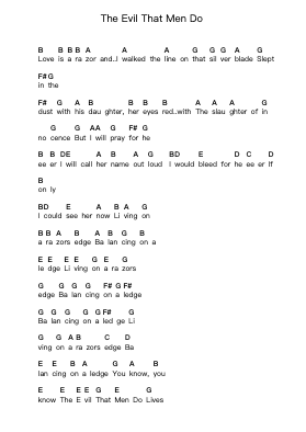 The Evil That Men Do Piano letter notes by Iron Maiden - Arr.Caescott