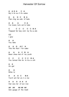 Harvester Of Sorrow 鋼琴字母譜由 Metallica - 編曲 Rooven