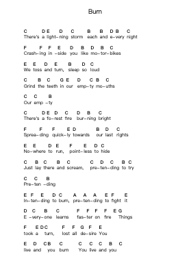 Burn Klavierbuchstaben-Noten von Alkaline Trio - Arr.Crybe Hickssia