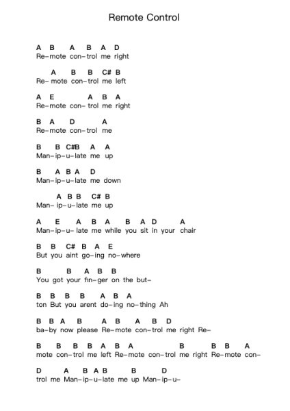 Remote Control Piano letter notes by Electric Six - Arr.Stilhan Dalter