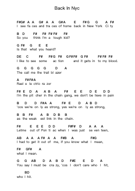 Back In Nyc Piano letter notes by Genesis - Arr.Jonric