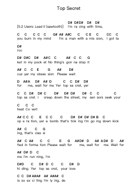 Top Secret Piano letter notes by Ratt - Arr.Leamorse Tayh