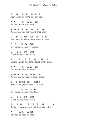 Et Moi Et Moi Et Moi Piano letter notes by Jacques Dutronc - Arr.Haletra Kimstone