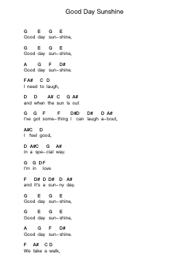 Good Day Sunshine 钢琴字母谱由 The Beatles - 编曲 Mireed Rhystwain